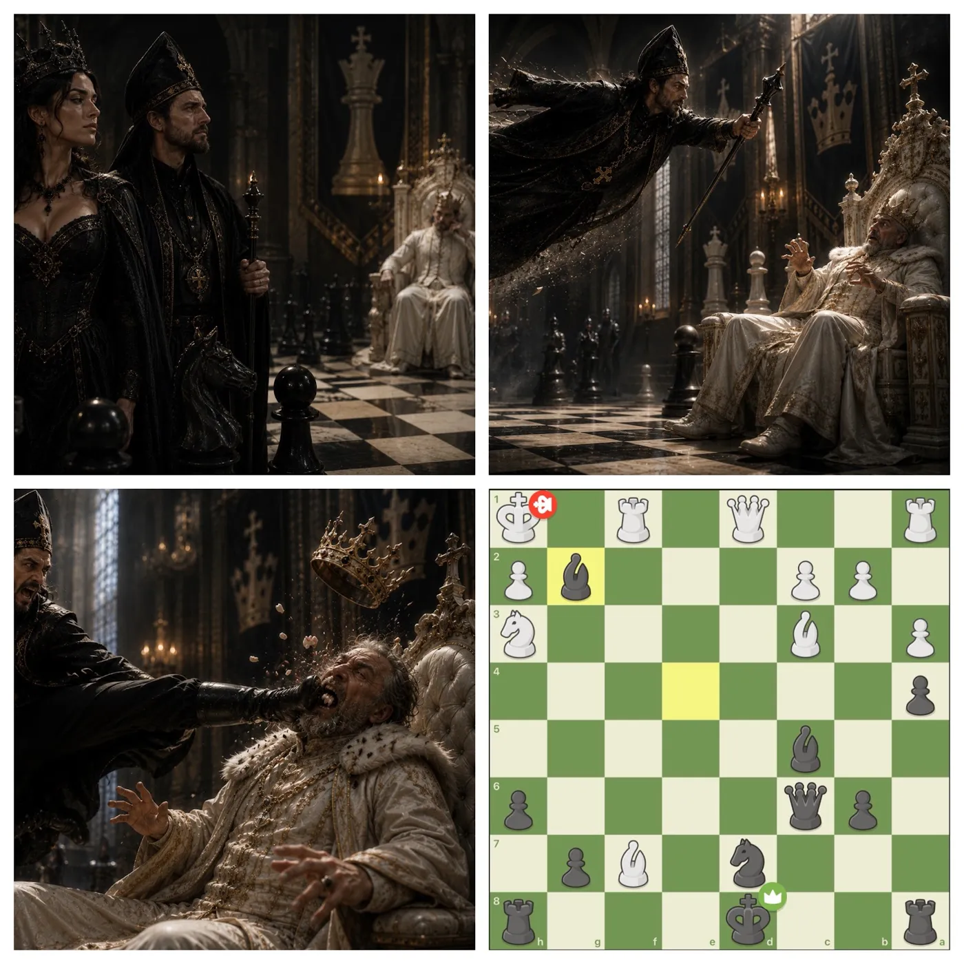 Bishop leaps at the white king for a discovered attack