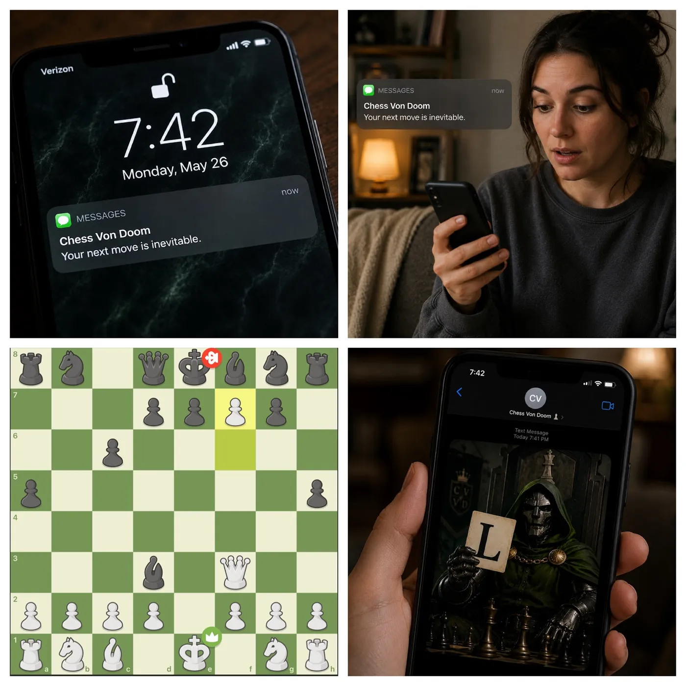 Text from Chess Von Doom: your next move is inevitable